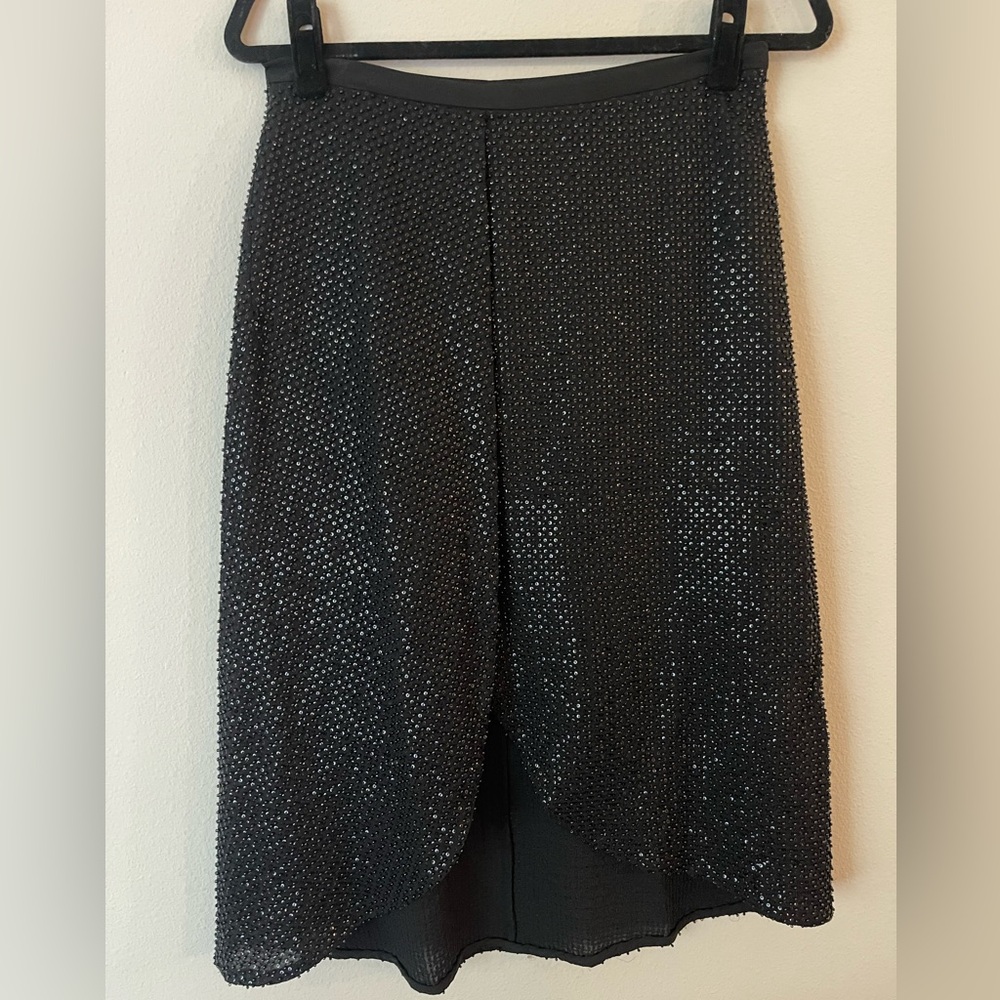 NWT Halston Beaded Midi Skirt in Black Size 6